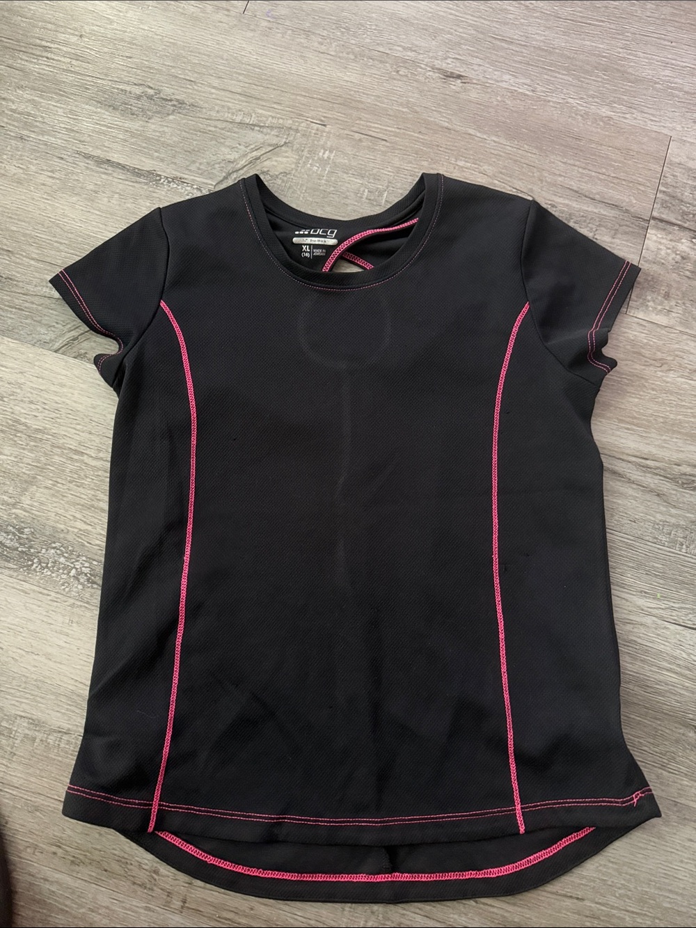 bcg Black Short Sleeve Active Tee with Pink Contrast Stitching